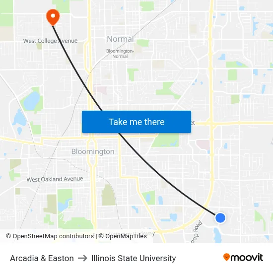 Arcadia & Easton to Illinois State University map