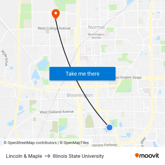 Lincoln & Maple to Illinois State University map