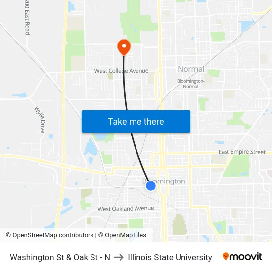 Washington St & Oak St - N to Illinois State University map