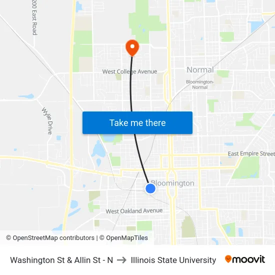 Washington St & Allin St - N to Illinois State University map
