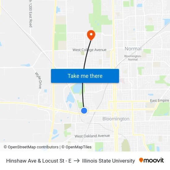 Hinshaw Ave & Locust St - E to Illinois State University map