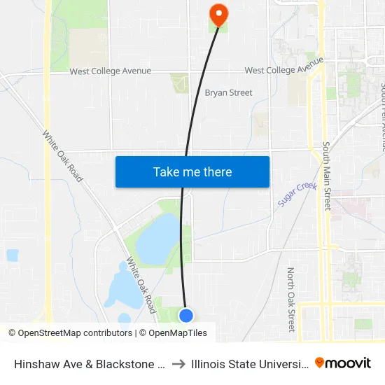 Hinshaw Ave & Blackstone St to Illinois State University map