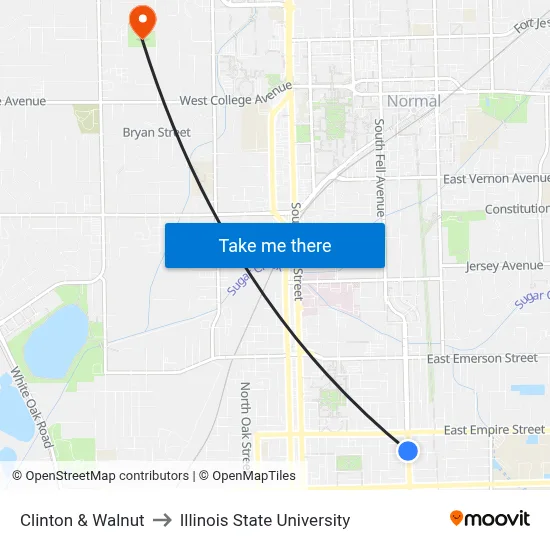 Clinton & Walnut to Illinois State University map