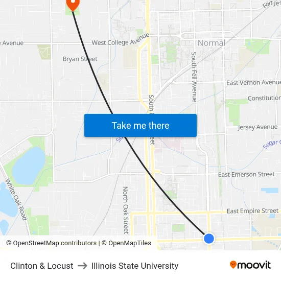 Clinton & Locust to Illinois State University map