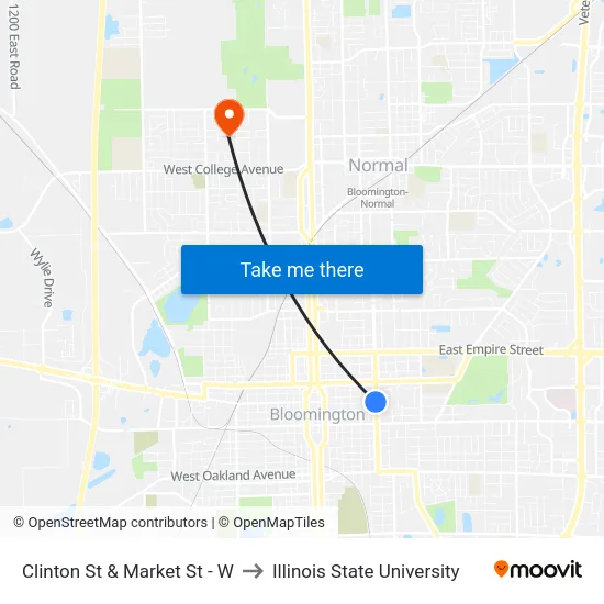 Clinton St & Market St - W to Illinois State University map
