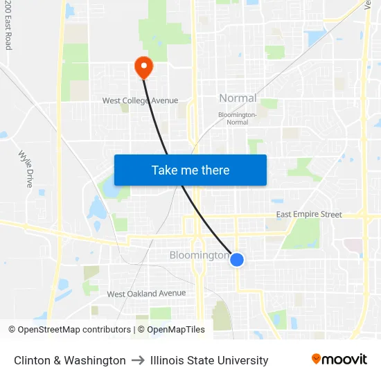 Clinton & Washington to Illinois State University map