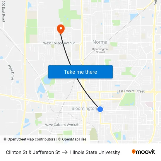 Clinton & Jefferson to Illinois State University map
