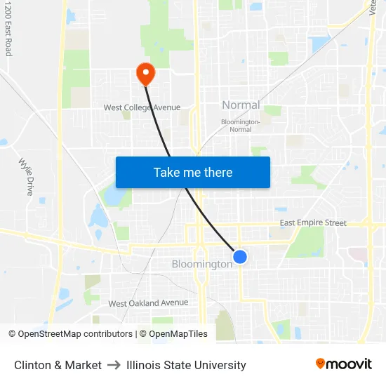 Clinton & Market to Illinois State University map