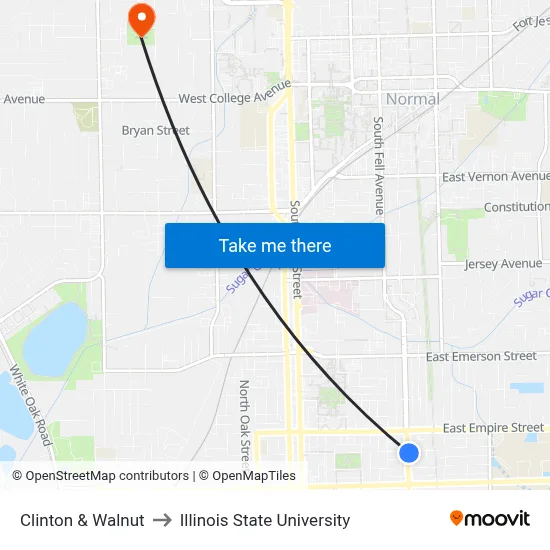 Clinton & Walnut to Illinois State University map