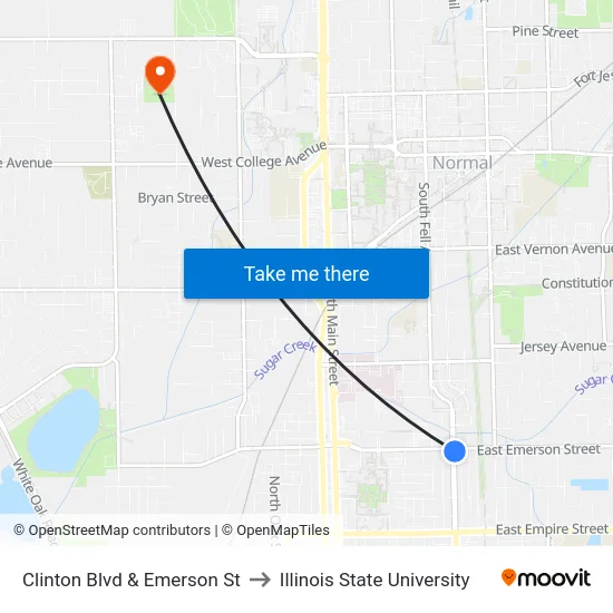 Clinton Blvd & Emerson St to Illinois State University map