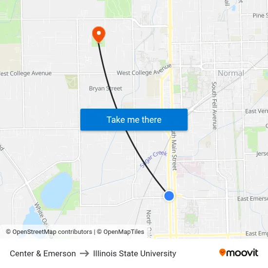 Center & Emerson to Illinois State University map