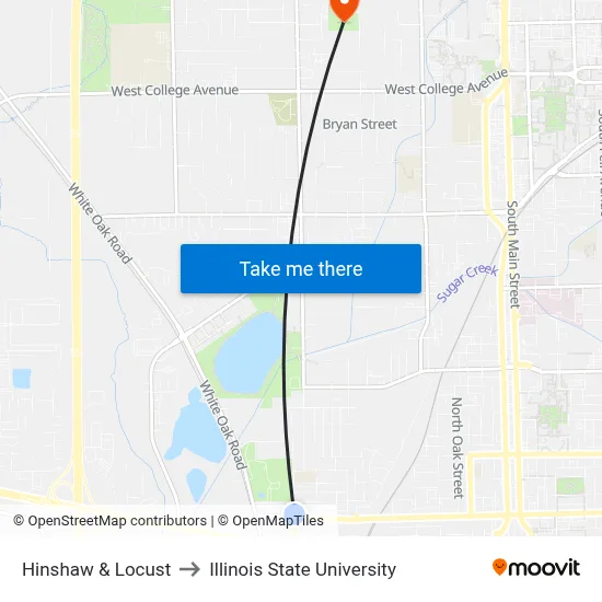 Hinshaw & Locust to Illinois State University map