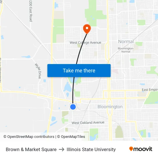 Brown & Market Square to Illinois State University map