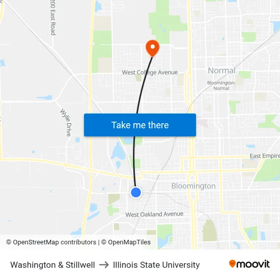 Washington & Stillwell to Illinois State University map