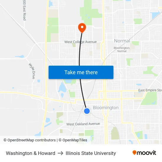 Washington & Howard to Illinois State University map