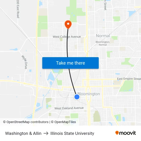 Washington & Allin to Illinois State University map