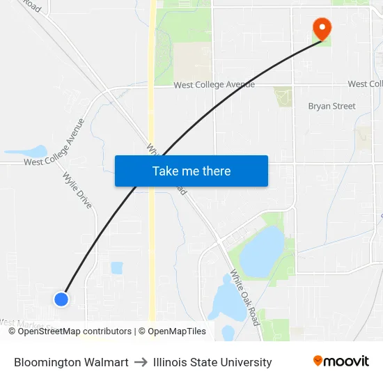 Bloomington Walmart to Illinois State University map