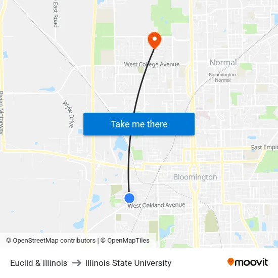 Euclid & Illinois to Illinois State University map