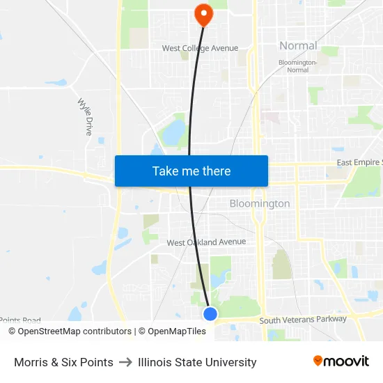 Morris & Six Points to Illinois State University map