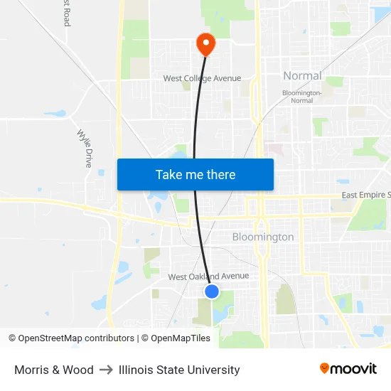 Morris & Wood to Illinois State University map