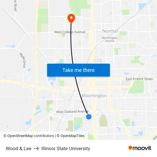 Wood & Lee to Illinois State University map