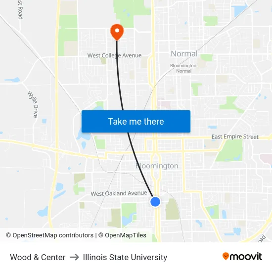 Wood & Center to Illinois State University map