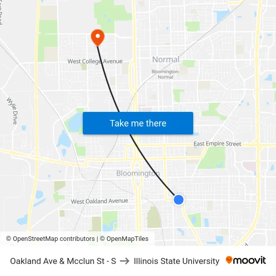 Oakland Ave & Mcclun St - S to Illinois State University map