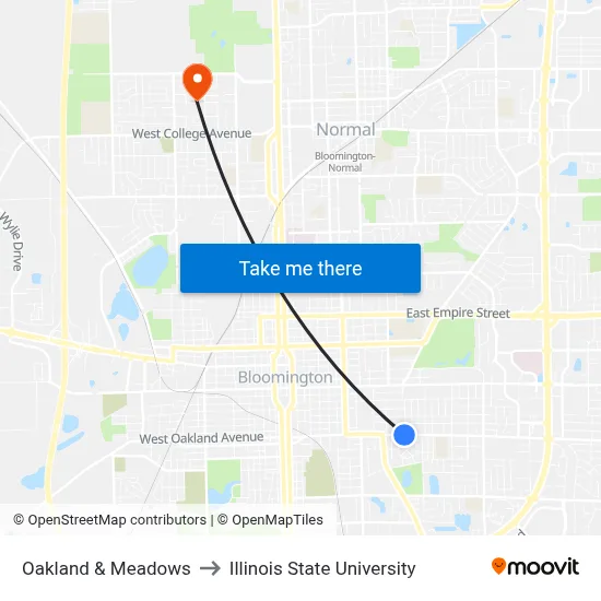 Oakland & Meadows to Illinois State University map