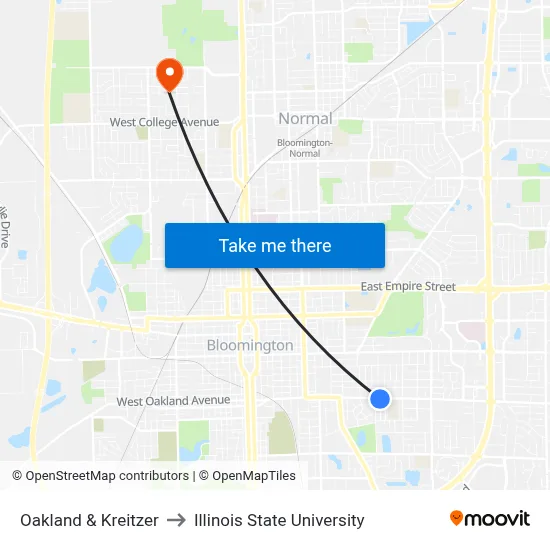 Oakland & Kreitzer to Illinois State University map