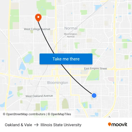 Oakland & Vale to Illinois State University map