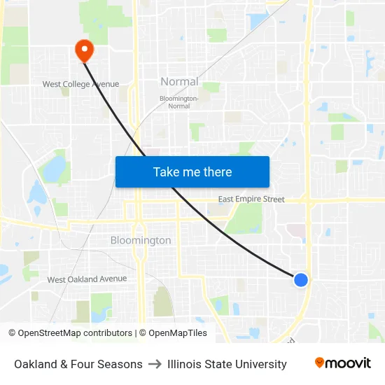 Oakland & Four Seasons to Illinois State University map
