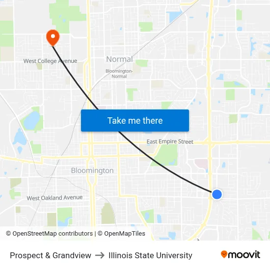 Prospect & Grandview to Illinois State University map