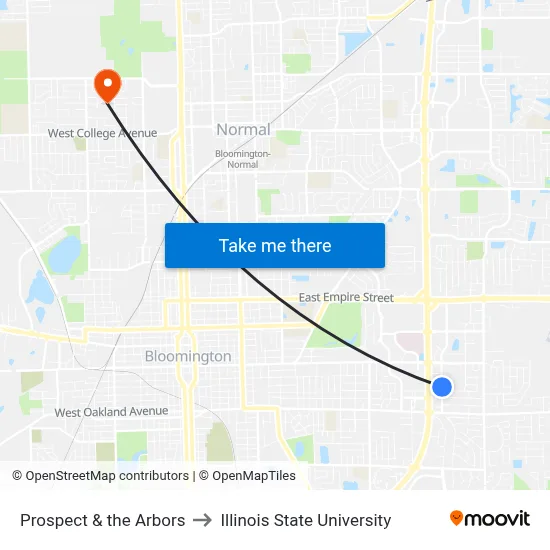 Prospect & the Arbors to Illinois State University map