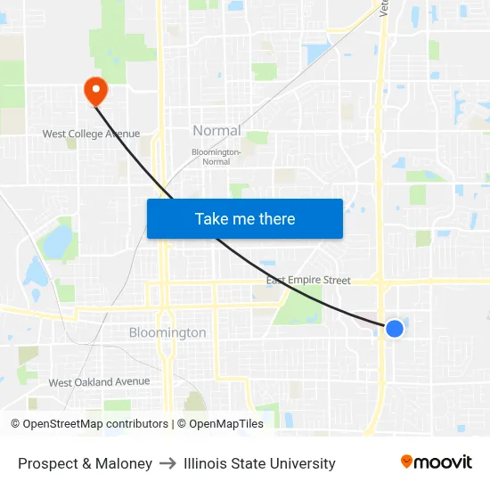 Prospect & Maloney to Illinois State University map