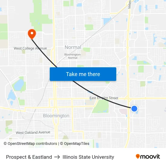 Prospect & Eastland to Illinois State University map