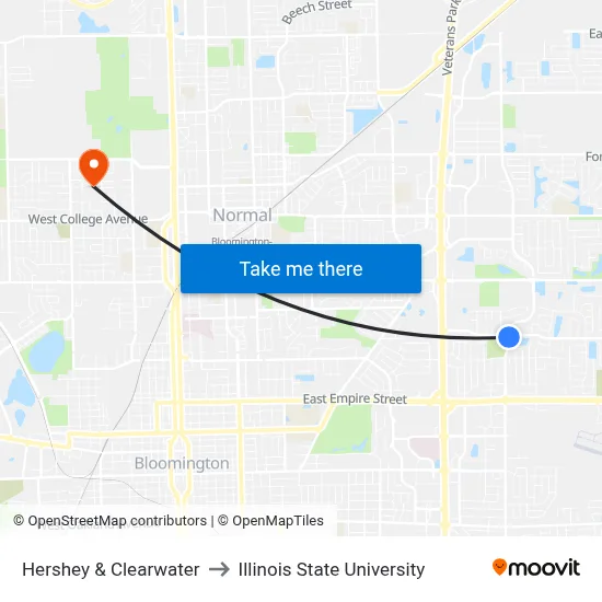 Hershey & Clearwater to Illinois State University map