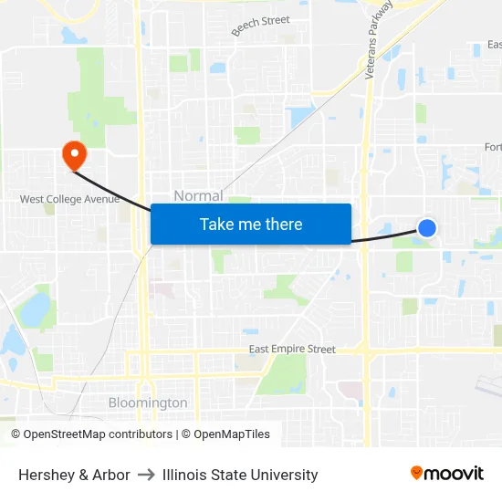 Hershey & Arbor to Illinois State University map