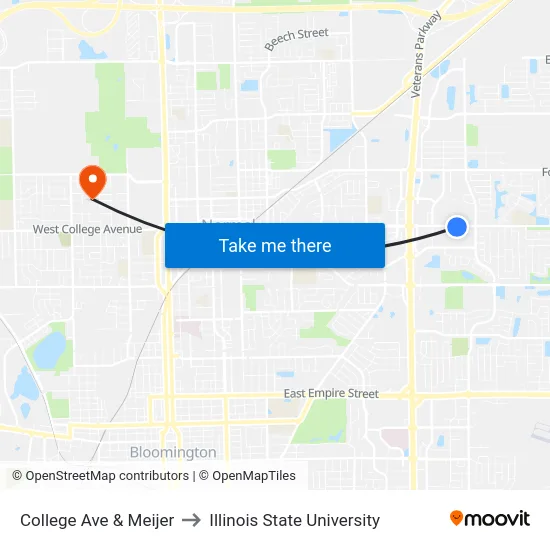College Ave & Meijer to Illinois State University map