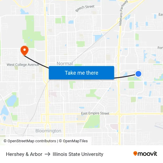 Hershey & Arbor to Illinois State University map