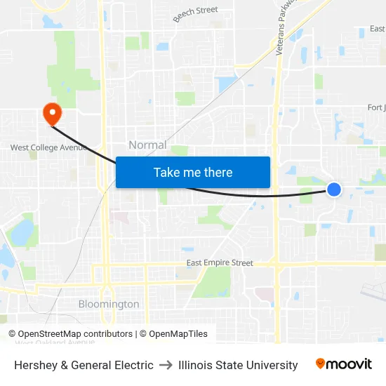 Hershey & General Electric to Illinois State University map