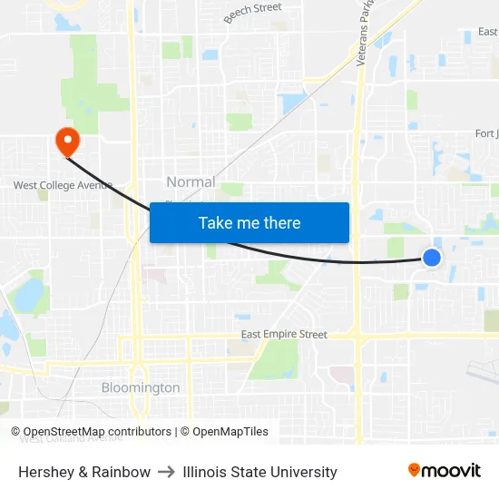 Hershey & Rainbow to Illinois State University map
