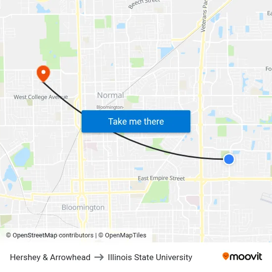 Hershey & Arrowhead to Illinois State University map