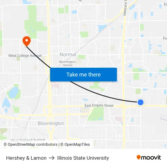 Hershey & Lamon to Illinois State University map