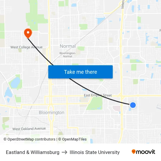 Eastland & Williamsburg to Illinois State University map