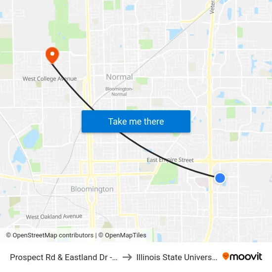 Prospect Rd & Eastland Dr - W to Illinois State University map