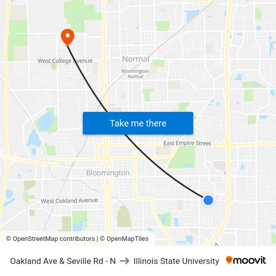Oakland Ave & Seville Rd - N to Illinois State University map