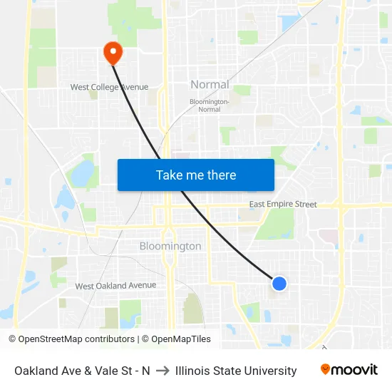 Oakland Ave & Vale St - N to Illinois State University map