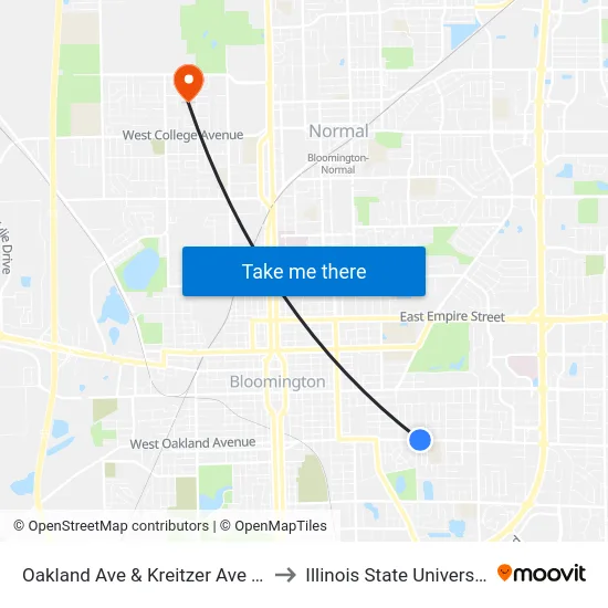 Oakland Ave & Kreitzer Ave - N to Illinois State University map