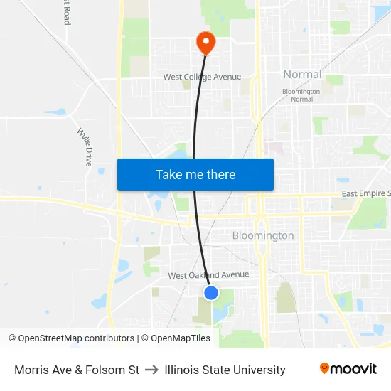 Morris Ave & Folsom St to Illinois State University map
