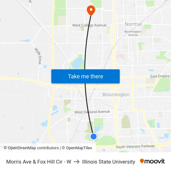 Morris Ave & Fox Hill Cir - W to Illinois State University map